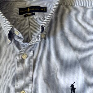 Ralph Lauren Blue and White Striped Casual Button Down Shirt